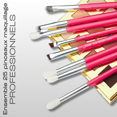 Pinceaux maquillage | Ensemble de 25 pinceaux professionnels Collection Rose-Carmin de Jessup