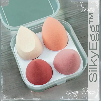 Éponge à maquillage | SilkyEgg™ Lot de 4 éponges & boîte de rangement