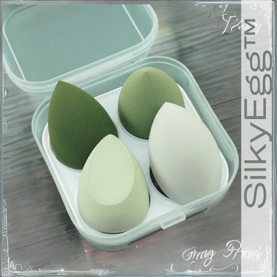 Éponge à maquillage | SilkyEgg™ Lot de 4 éponges & boîte de rangement