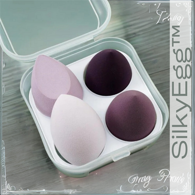 Éponge à maquillage | SilkyEgg™ Lot de 4 éponges & boîte de rangement