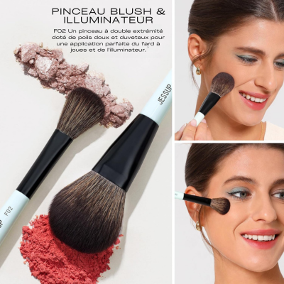 Pinceaux maquillage | Ensembles pinceaux professionnels Jessup Collection Bright Cyan